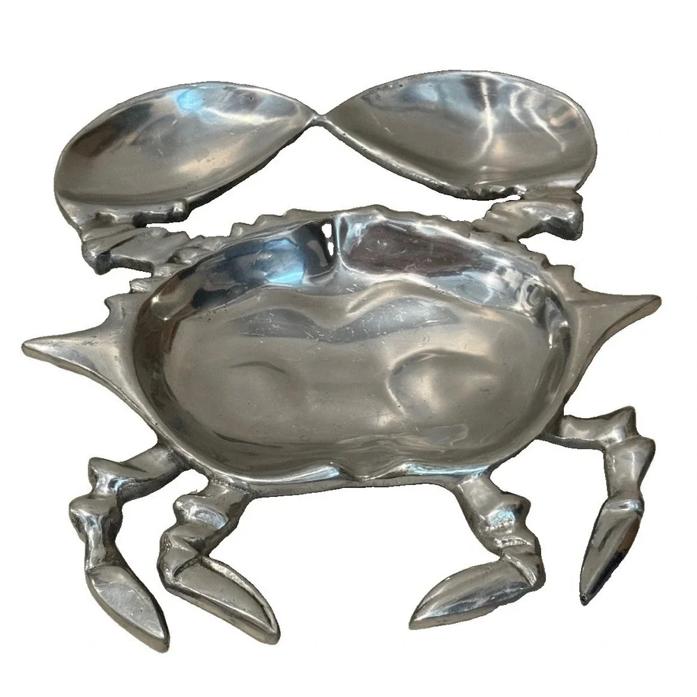 Vintage Cast Aluminum Crab Chip Dip Serving Platter Sea Life Tray 12.5